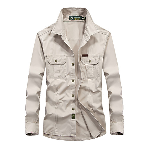 

Men's Hiking Shirt / Button Down Shirts Long Sleeve Shirt Top Outdoor Breathable Quick Dry Comfortable Multi-Pocket Spring Summer Cotton Solid Color White Army Green Khaki Camping / Hiking Hunting