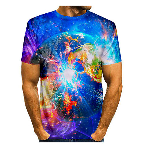 

Men's T shirt Graphic Abstract Print Short Sleeve Daily Tops Basic Blue
