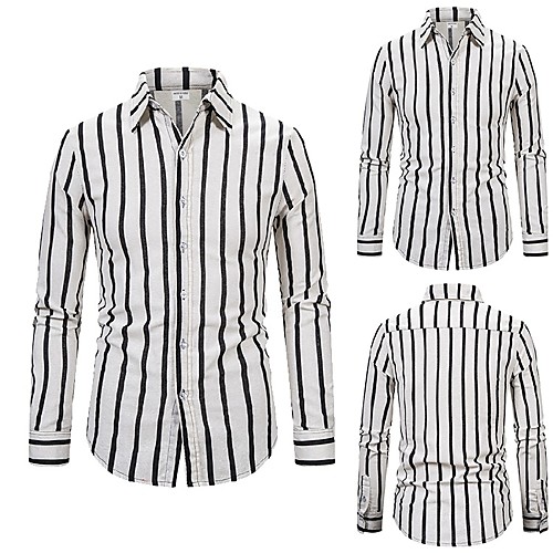 

Men's Shirt Striped Long Sleeve Daily Tops Business Basic White