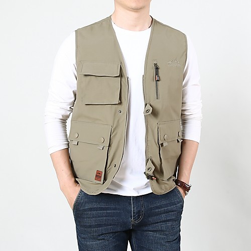 

Men's Hiking Vest / Gilet Fishing Vest Outdoor Solid Color Windproof Multi-Pockets Quick Dry Lightweight Top Hunting Fishing Climbing Black Army Green Blue Khaki / Breathable