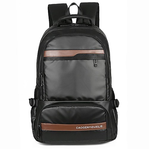 

Men's Leather PU School Bag Rucksack Commuter Backpack Large Capacity Lightweight Zipper Solid Color Sports & Outdoor Daily Backpack Black