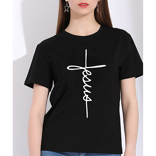 

Women's T shirt Graphic Prints Print Round Neck Tops 100% Cotton Basic Basic Top White Black Yellow