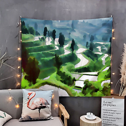 

Oil Painting Style Wall Tapestry Art Decor Blanket Curtain Hanging Home Bedroom Living Room Decoration Landacape Rural Terraces Forest