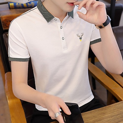 

Men's Polo Graphic Short Sleeve Daily Tops Basic Elegant White Black Gray