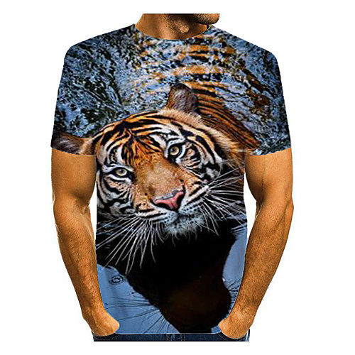 

Men's T shirt Graphic Animal Print Short Sleeve Daily Tops Basic Yellow