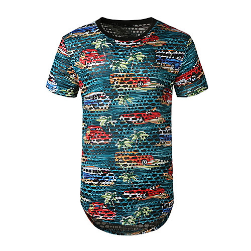 

Men's T shirt Graffiti Short Sleeve Daily Tops Cotton Purple Yellow Green