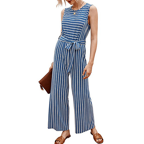 

Women's Blue Blushing Pink Jumpsuit Striped Cotton