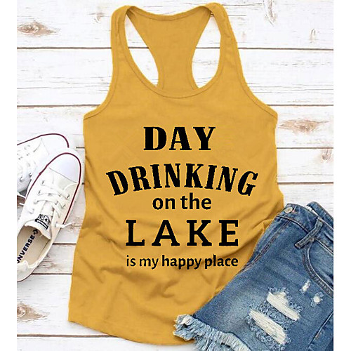 

Women's T shirt Graphic Prints Letter Print Round Neck Tops 100% Cotton Basic Basic Top Yellow Wine