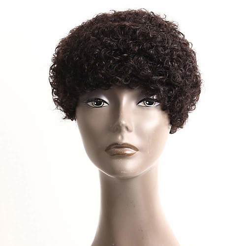 

Remy Human Hair Wig Short Afro Curly Kinky Pixie Cut Natural Color Odor Free Women Cool Capless Women's Natural Black 6 inch / For Black Women