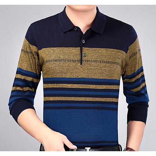 

Men's Polo Color Block Long Sleeve Daily Tops Business Basic Navy Blue