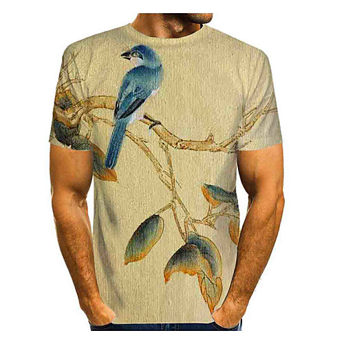 

Men's T shirt Graphic Animal Print Short Sleeve Daily Tops Basic Chinoiserie Round Neck Green