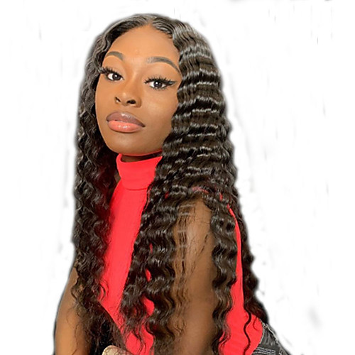 

Human Hair Lace Front Wig Free Part style Brazilian Hair Wavy Deep Curly Black Wig 130% Density with Baby Hair Natural Hairline For Black Women 100% Virgin 100% Hand Tied Women's Long Human Hair Lace