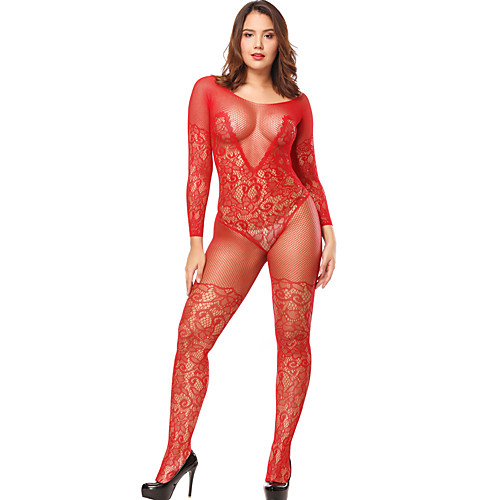 

Women's Mesh Lace Bodysuits Nightwear Jacquard Solid Colored Embroidered White / Black / Purple One-Size
