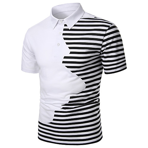 

Men's Polo Striped Print Short Sleeve Daily Tops Basic White Red