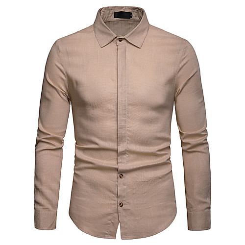 

Men's Shirt Solid Colored Long Sleeve Daily Tops Cotton White Black Khaki
