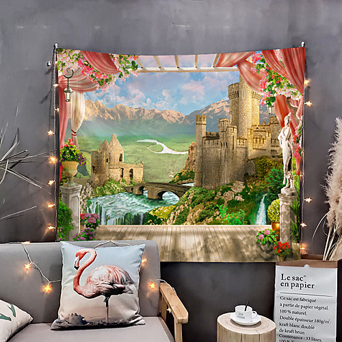 

Window Landscape Wall Tapestry Art Decor Blanket Curtain Picnic Tablecloth Hanging Home Bedroom Living Room Dorm Decoration Polyester Romantic Castle Fairytale