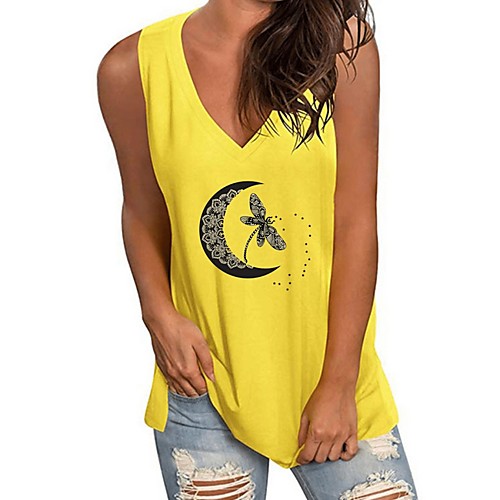 

Women's Tank Top Animal V Neck Tops Basic Top White Black Yellow