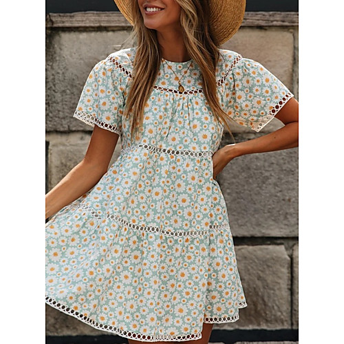 

Women's A Line Dress Short Mini Dress Light Green Short Sleeve Print Summer Round Neck Casual 2021 S M L XL XXL