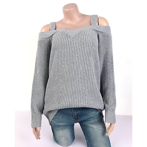 

Women's Solid Colored Pullover Long Sleeve Sweater Cardigans Strap Blue Purple Army Green