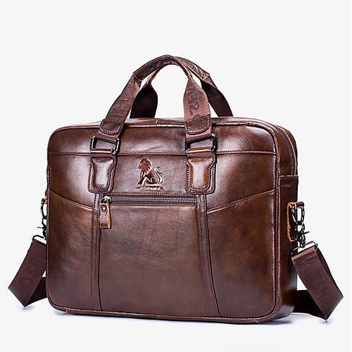 

Men's Bags Cowhide Shoulder Messenger Bag Laptop Bag Briefcase Belt Zipper Daily Office & Career Handbags Brown