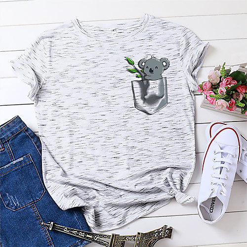 

Women's T shirt Animal Print Round Neck Tops 100% Cotton Basic Basic Top White Black Yellow