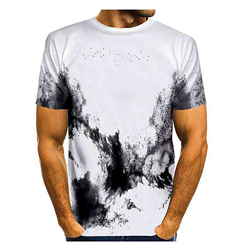 

Men's T shirt Graphic Print Short Sleeve Daily Tops Basic Chinoiserie White
