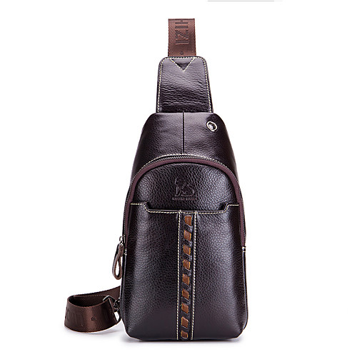 

Men's Bags Nappa Leather Sling Shoulder Bag Chest Bag Zipper Holiday Outdoor MessengerBag Dark Coffee