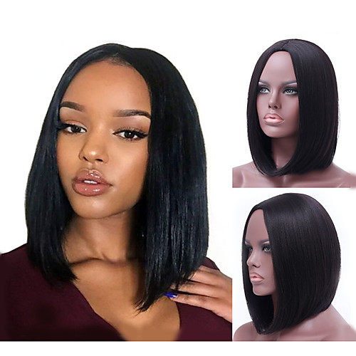

Synthetic Wig Natural Straight Bob Wig Medium Length Natural Black Synthetic Hair 14 inch Women's Fashionable Design Soft Middle Part Bob Black