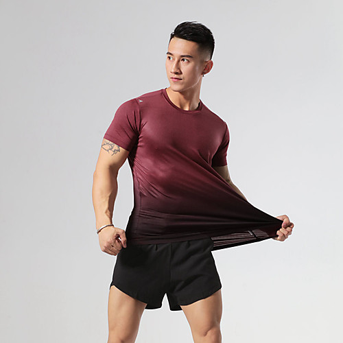 

Men's Workout Tops Running Shirt Tee Tshirt Top Athleisure Summer Elastane Reflective Quick Dry Breathable Fitness Gym Workout Running Active Training Jogging Sportswear Color Gradient Burgundy Grey
