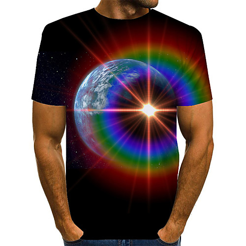 

Men's T shirt Galaxy Graphic Plus Size Print Short Sleeve Daily Tops Basic Exaggerated Rainbow
