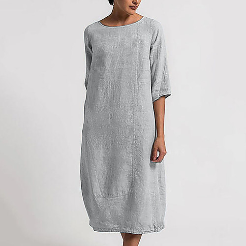 

Women's Shift Dress Midi Dress Blue Gray Light Blue Half Sleeve Solid Color Spring Summer Round Neck Hot Casual 2021 S M L XL XXL 3XL