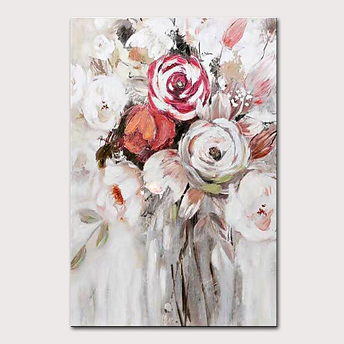 

Oil Painting Hand Painted Vertical Floral / Botanical Pop Art Modern Rolled Canvas (No Frame)