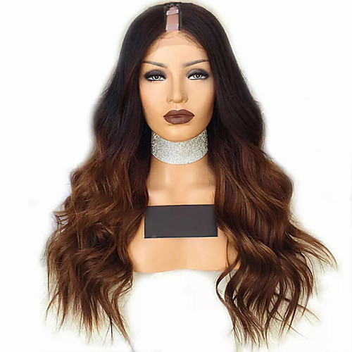 

Remy Human Hair Wig Long Body Wave U Part Multi-color Ombre Hair African American Wig U Part Brazilian Hair Women's Black / Medium Browm 8 inch 10 inch 12 inch