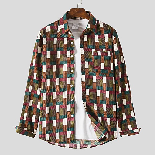 

Men's Shirt Graphic Plus Size Long Sleeve Daily Tops Streetwear Brown