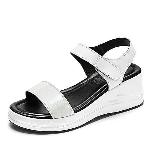 

Women's Sandals Wedge Heel Open Toe Daily Outdoor Leather Black Silver