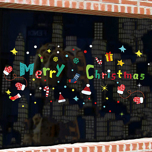 

Merry Christmas Colorful Glass Stickers Decorative Wall Stickers for Christmas Decoration, PVC Home Decoration Wall Decal Wall Decoration / Removable 3090CM