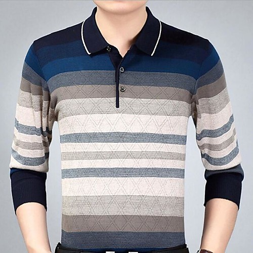 

Men's Polo Color Block Long Sleeve Daily Tops Business Basic Blue