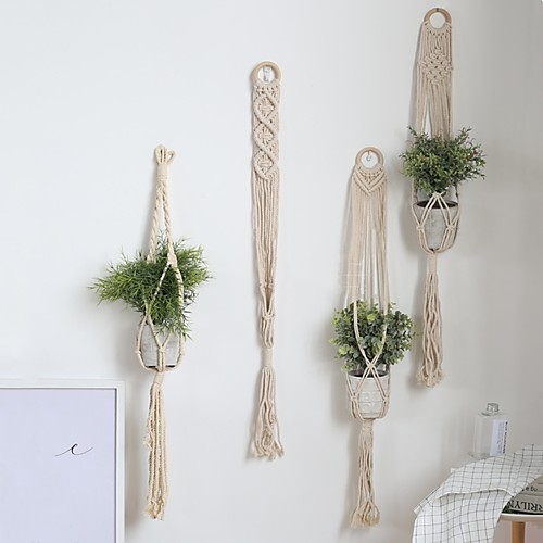 

1 pcs Hand Woven Macrame Tapestry Plant Hanger Holder Bohemian Boho Wall Hanging Ornament Art Decor Home Bedroom Living Room Decoration Nordic Handmade Tassel Cotton