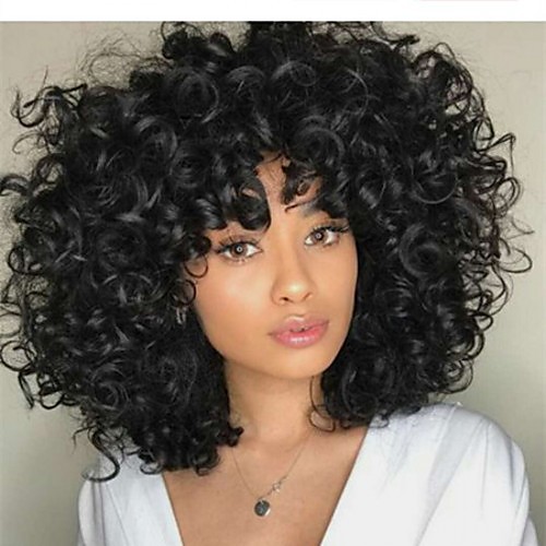 

Human Hair Lace Front Wig Bob style Brazilian Hair Curly Loose Curl Black Wig 150% Density Classic Women Fashion Women's Medium Length Human Hair Lace Wig Clytie