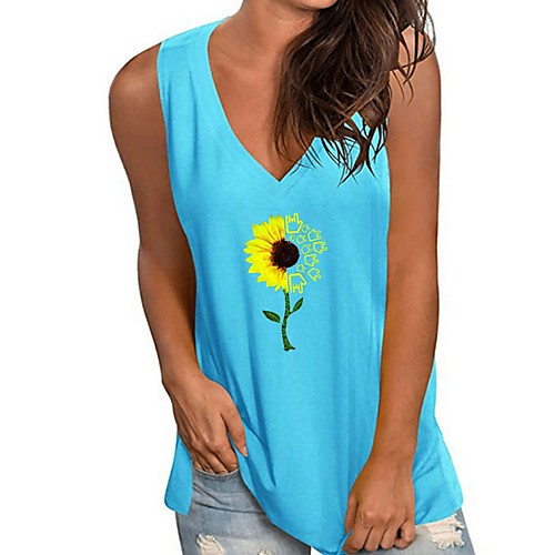 

Women's Tank Top Floral Flower V Neck Tops Basic Top White Black Yellow