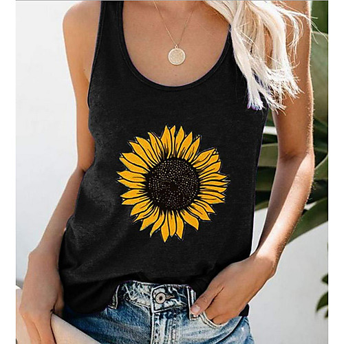 

Women's Tank Top Floral Flower Round Neck Tops Basic Top White Black Blue