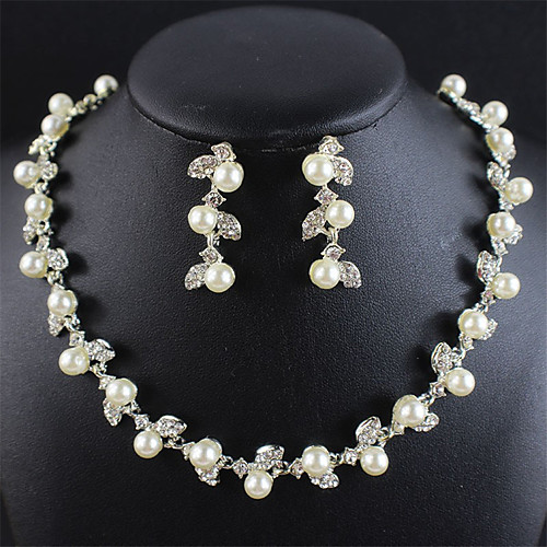 

Women's White Pearl Bridal Jewelry Sets Hollow Out Flower Boho Earrings Jewelry Silver For Festival 1 set
