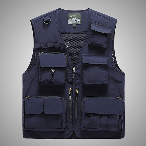 

Men's Hiking Vest / Gilet Fishing Vest Outdoor Solid Color Windproof Multi-Pockets Quick Dry Lightweight Top Hunting Fishing Climbing Black Army Green Orange Khaki Dark Blue / Breathable