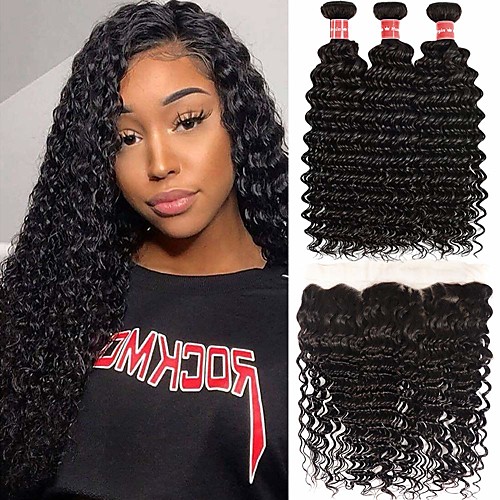 

3 Bundles Hair Weaves Brazilian Hair Deep Wave Human Hair Extensions Remy Human Hair 100% Remy Hair Weave Bundles 300 g Natural Color Hair Weaves / Hair Bulk Human Hair Extensions 8-28 inch Natural