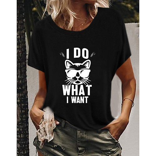 

Women's T shirt Letter Round Neck Tops Basic Top White Black Gray