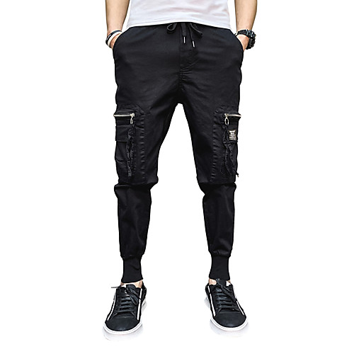 

Men's Streetwear Sports Plus Size Slim Daily Going out Jogger Tactical Cargo Pants Solid Colored Full Length Drawstring Black / Spring / Fall