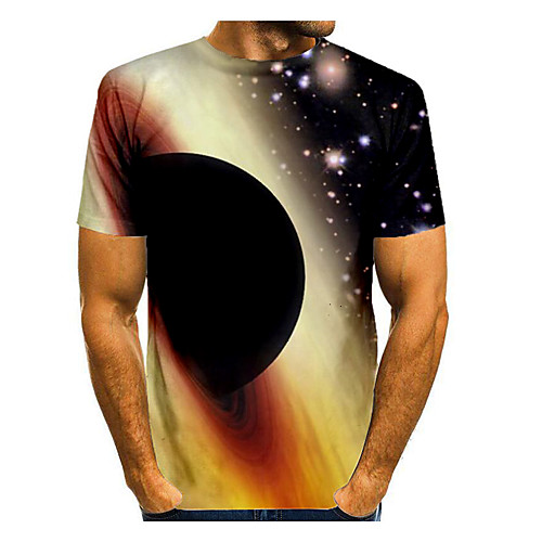 

Men's Galaxy Graphic T-shirt Print Short Sleeve Daily Tops Basic Round Neck Yellow / Sports