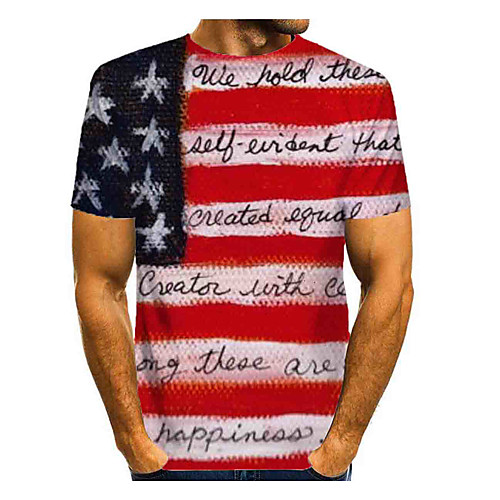 

Men's T shirt Graphic National Flag Print Short Sleeve Daily Tops Basic Red