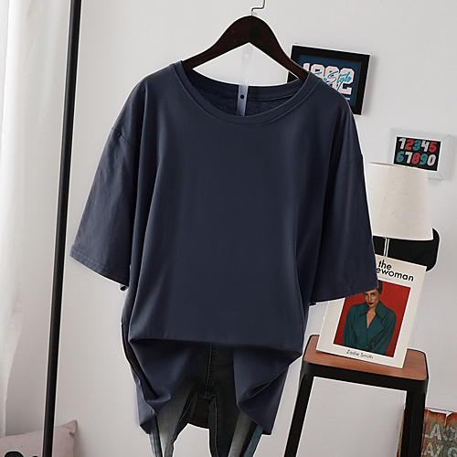 

Women's T shirt Tee / T-shirt Blue Pink Pure Color Oversized Jewel Neck Cotton Solid Color Cute Sport Athleisure T Shirt Half Sleeve Lightweight Breathable Soft Yoga Exercise & Fitness Running
