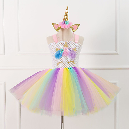 

Unicorn Cosplay Costume Costume Girls' Movie Cosplay Tutus Plaited Vacation Dress White Pink Dress Headwear Christmas Halloween Carnival Polyester / Cotton Polyester